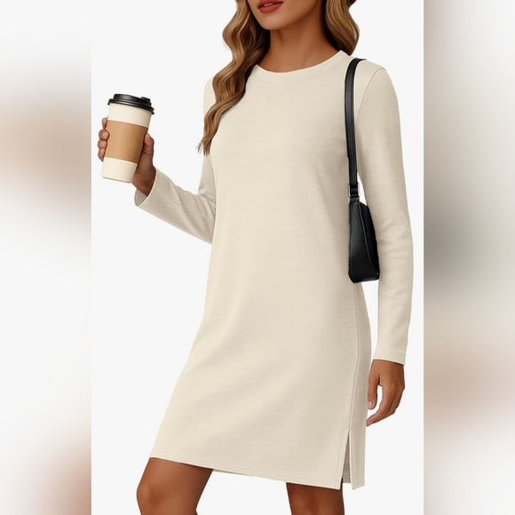 Sampeel Dresses & Skirts - Sampeel Cream Color Crew Neck Long Sleeve Dress. Small. Very Soft